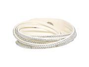 6 Strand White Faux Suede White Crystal Wrap Adjustable Bracelet