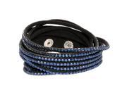 6 Strand Black Faux Suede Blue Crystal Wrap Adjustable Bracelet