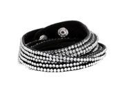 6 Strand Black Faux Suede White Crystal Wrap Adjustable Bracelet