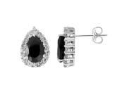 7x5 Pear Shaped Black Onyx and White Topaz Sterling Silver Stud Earrings