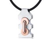 Mens Stainless Steel Pendant with Raised Handlebar Motif and Rose Gold Accents on Black Cord