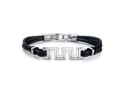 Elegant fashion Stainless Steel cut out Greek Key Style Triple Rubber Cord Link Bracelet for Men