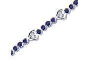 Dazzling Fascination Round Shape Blue Sapphire White CZ Gemstone Bracelet in Sterling Silver