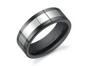 Flat Edge 8 mm Comfort Fit Mens Black Ceramic and Tungsten Combination Wedding Band Ring Size 10.5