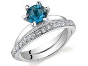 Classy Oblique Double Band 1.00 carats London Blue Topaz Ring in Sterling Silver Size 7