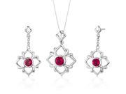Floral Design 3.75 carats Round Cut Sterling Silver Ruby Pendant Earrings Set