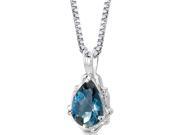Imperial Beauty: Sterling Silver 2.25 carats Pear Shape Checkerboard Cut London Blue Topaz Pendant with 18 inch Silver Necklace and Imperial Beauty: Sterling Silver 2.25 carats Pear Shape Checkerboard Cut London Blue Topaz Pendant with 18 inch Silver Necklace and