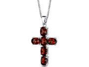 Radiant Glory Sterling Silver 6.00 carats Oval Shape Checkerboard Cut Garnet CROSS Pendant with 18 inch Silver Necklace and