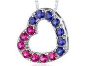 Sterling Silver with 2.00 carats total weight Round shape Ruby and Blue Sapphire Open Heart Pendant Necklace