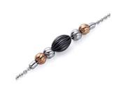 Jet Black and Gold Tone Corrugated Bead Stainless Steel Chain Bracelet