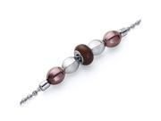 Brown Roundel and Coffee Tone Bead Stainless Steel Chain Bracelet