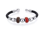 Red and Brown Roundel Bead woven Leather Bracelet