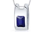 Vivid Color 2.00 carats Radiant Cut Sterling Silver Blue Sapphire Pendant with 18 inch Silver Necklace