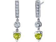 Exotic Love 1.50 Carats Peridot Heart Shape Dangle Cubic Zirconia Earrings in Sterling Silver