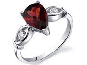 3 Stone 1.50 carats Garnet Ring in Sterling Silver Size 9