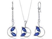 Ornate Circle Design 4.50 carats Sterling Silver with Rhodium Finish Sapphire Pendant Earrings Set