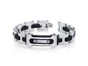 Mens Double Riveted Black Two Tone Stainless Steel Bracelet