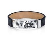 Mens Urban Style Black Genuine Leather and Stainless Steel Bracelet