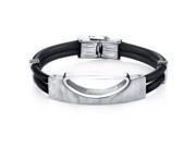 Mens Art Deco Stainless Steel and Black Silicon Bracelet