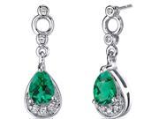 Oravo SE8222 Simply Classy 1.00 Carats Emerald Dangle Earrings in Sterling Silver Rhodium Finish