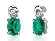 1.50 Ct. Oval Shaped Created Emerald Earrings in Sterling Silver Rhodium Finish