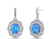 Created Blue Opal Victorian Drop Earrings Sterling Silver 3 Carats
