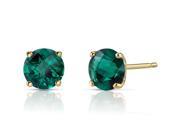 14K Yellow Gold Round Cut 1.50 Carats Created Emerald Stud Earrings