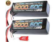 PowerHobby 3S 11.1V 9000mAh 60C Lipo Battery 2 Pack w Traxxas Plug 3 Cell 2