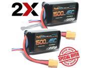 Powerhobby 3S 11.1V 1500mAh 45C Lipo Battery with XT60 Connector 3 Cell 2 Pack