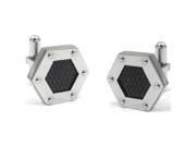 Stainless Steel Hexagon Cuff Links with Carbon Fiber