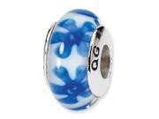 Sterling Silver SimStars Reflections Blue Floral Hand blown GlaSterling Silver Bead