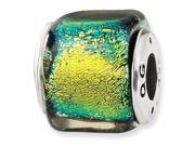 Sterling Silver Yellow Dichroic GlaSterling Silver Square Bead