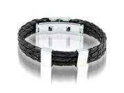 Braided Black Leather Mens Bracelet 10 MM 8 1 2 Inches with Watch Stainless Steel Lock