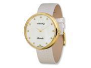 Moog Gold plated Round MOP Dial Watch with CD 01G White Band