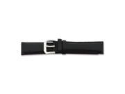 18mm Short Black Smooth Leather Silver tone Buckle Watch Band
