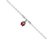 Sterling Silver Rhodium Polished Enameled Lady Bug with 1in ext. Anklet