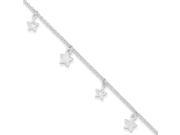 Sterling Silver Polished and Textured Star with 1in ext. Anklet
