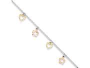 Sterling Silver Polished Flash Gold Plated Heart Flower with 1in ext. Anklet