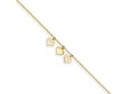 14K Yellow Gold 3 Hearts with 1 inch Extension Anklet
