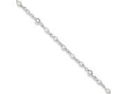 Sterling Silver Polished Freshwater Cultured Pearl Heart Anklet