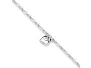 Sterling Silver Polished Heart with 1in ext. Anklet