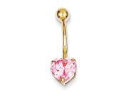 10k Yellow Gold with 8Mm Pink Cubic Zirconia Heart Belly Dangle