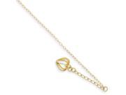 14K Yellow Gold Oval Link Chain with Diamond cut Open Heart Cage with 1in Ext Anklet