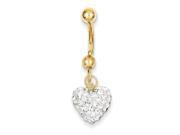 10k Yellow Gold with Dangle White Crystalstal Heart Belly Dangle