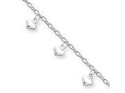 Sterling Silver 9inch Polished Puffed Heart Anklet