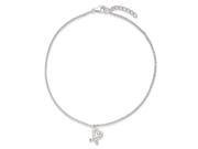 Sterling Silver 10 1in ext Hanging Cubic Zirconia Heart Anklet