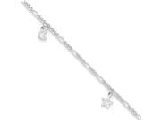 Sterling Silver Polished Star and Moon with 1in ext. Anklet
