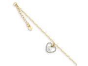 14K Two tone Twisted Diamond cut Hearts with 1in Ext Anklet