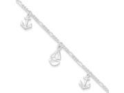 Sterling Silver Polished Boat and Anchor with 1in ext. Anklet