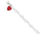 Sterling Silver Red Synthetic Crystalstal stone Heart Link Anklet